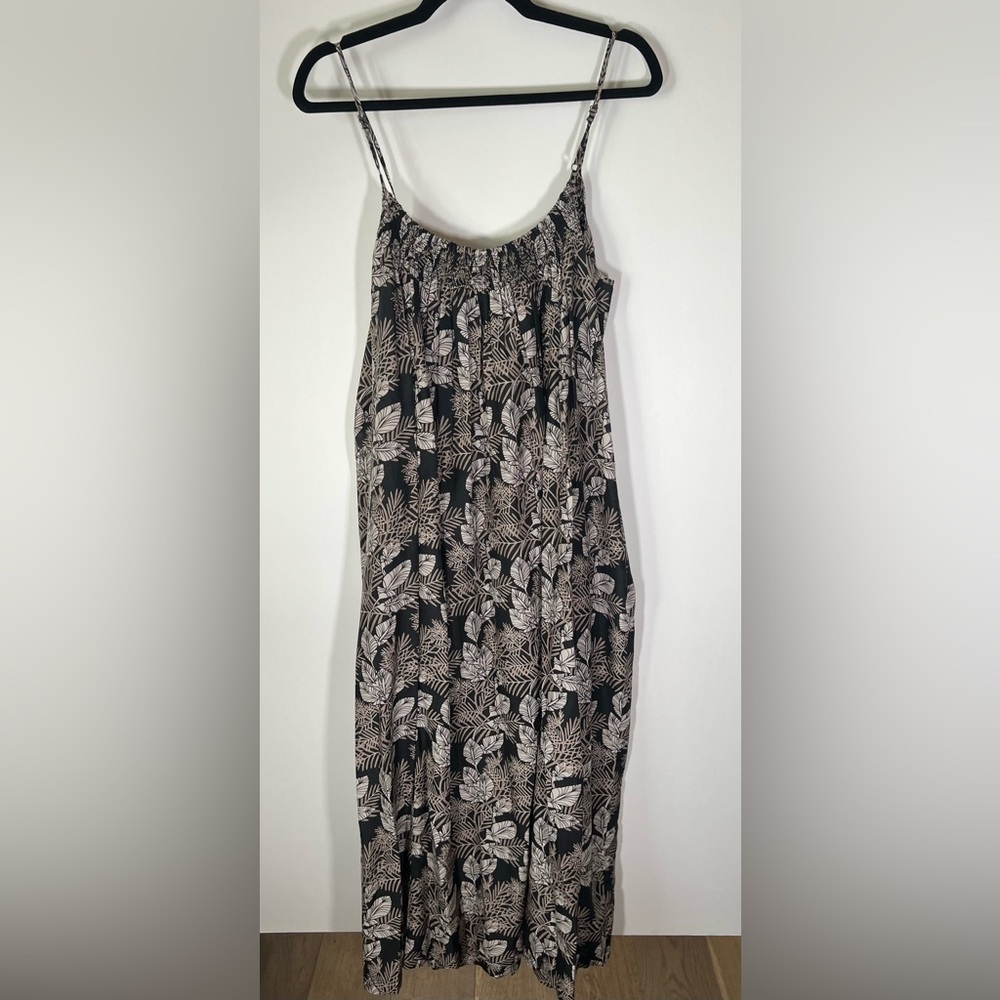 New Billy Reid tropical black brown maxi sundress sz M flowy lightweight hawaii